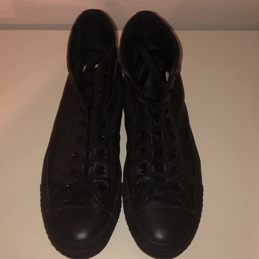 All Black Leather High Top Converse.